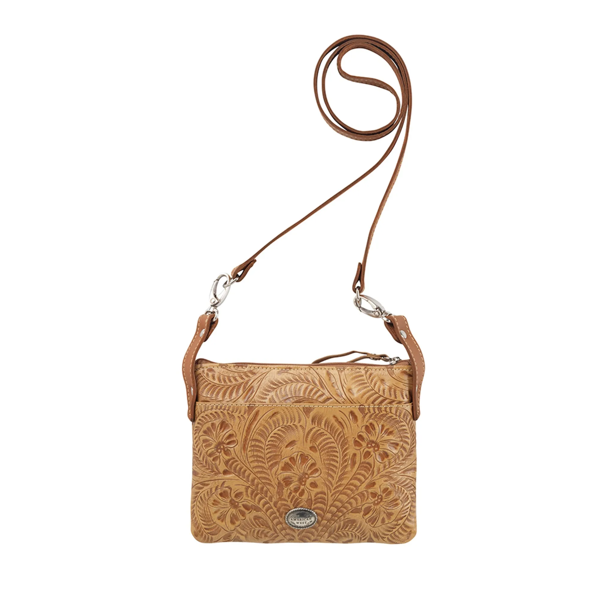 American West Trail Rider Natural Tan Leather Hip Crossbody Bag