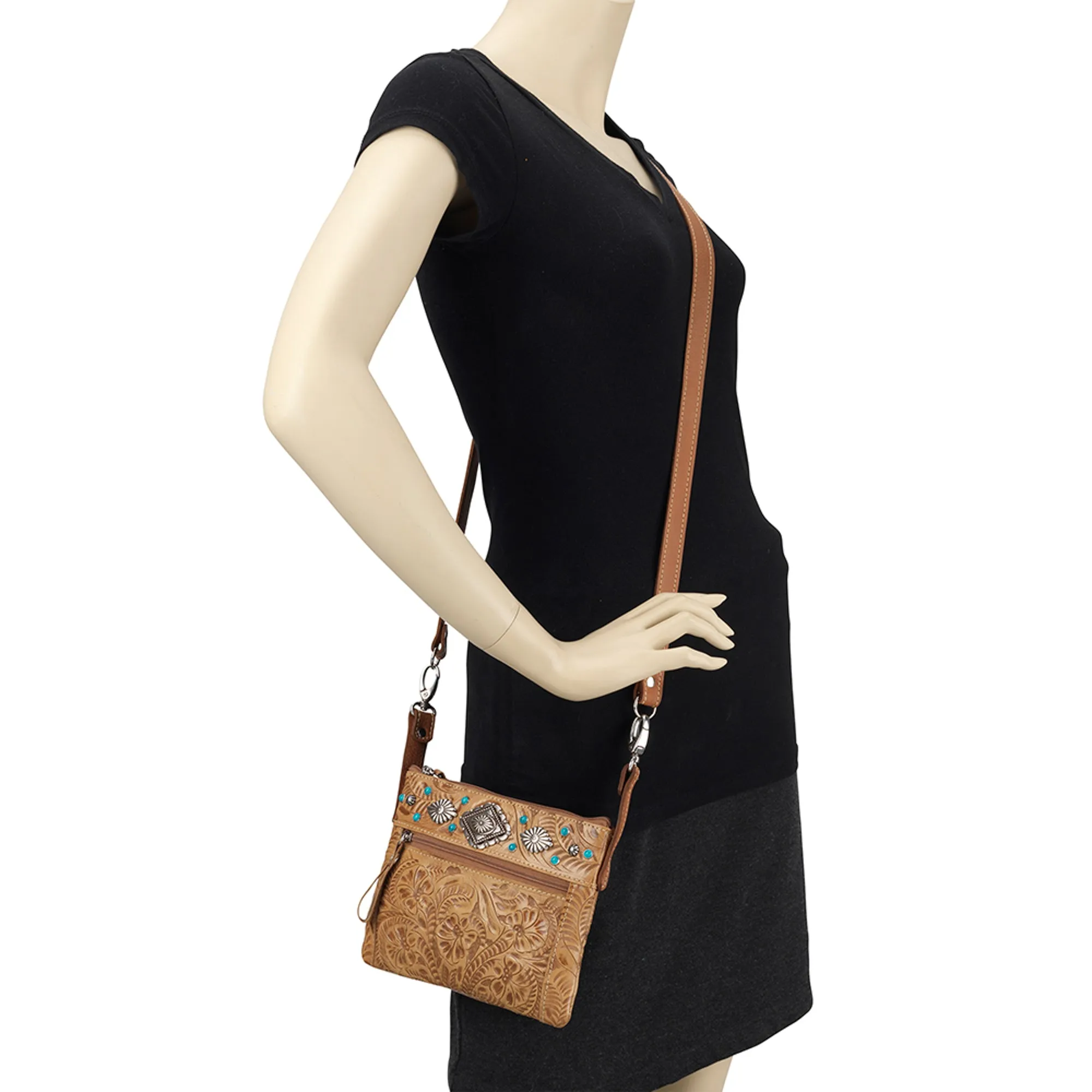 American West Trail Rider Natural Tan Leather Hip Crossbody Bag