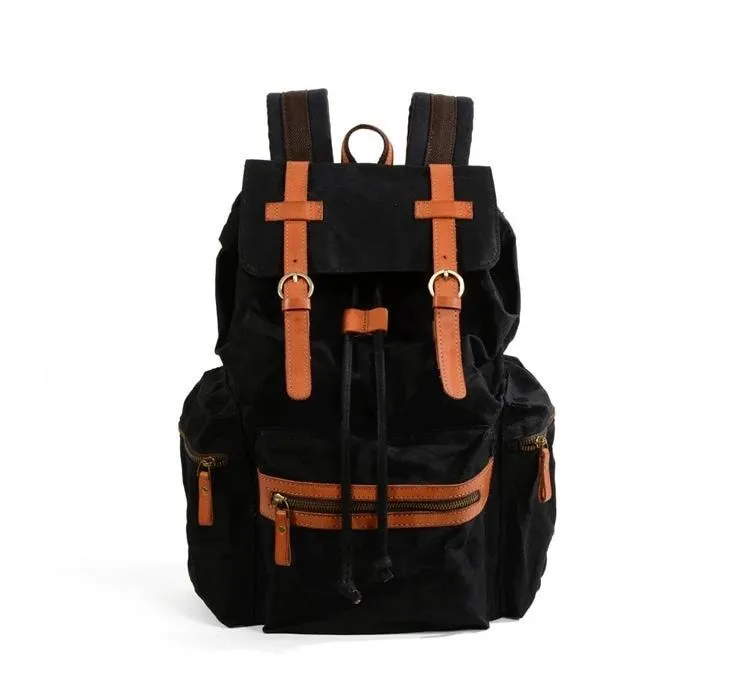 Black and Brown Waterproof Canvas Leather Backpack