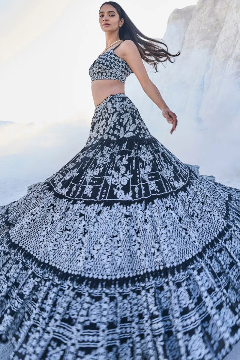 Black Multi-Tiered Lehenga Set