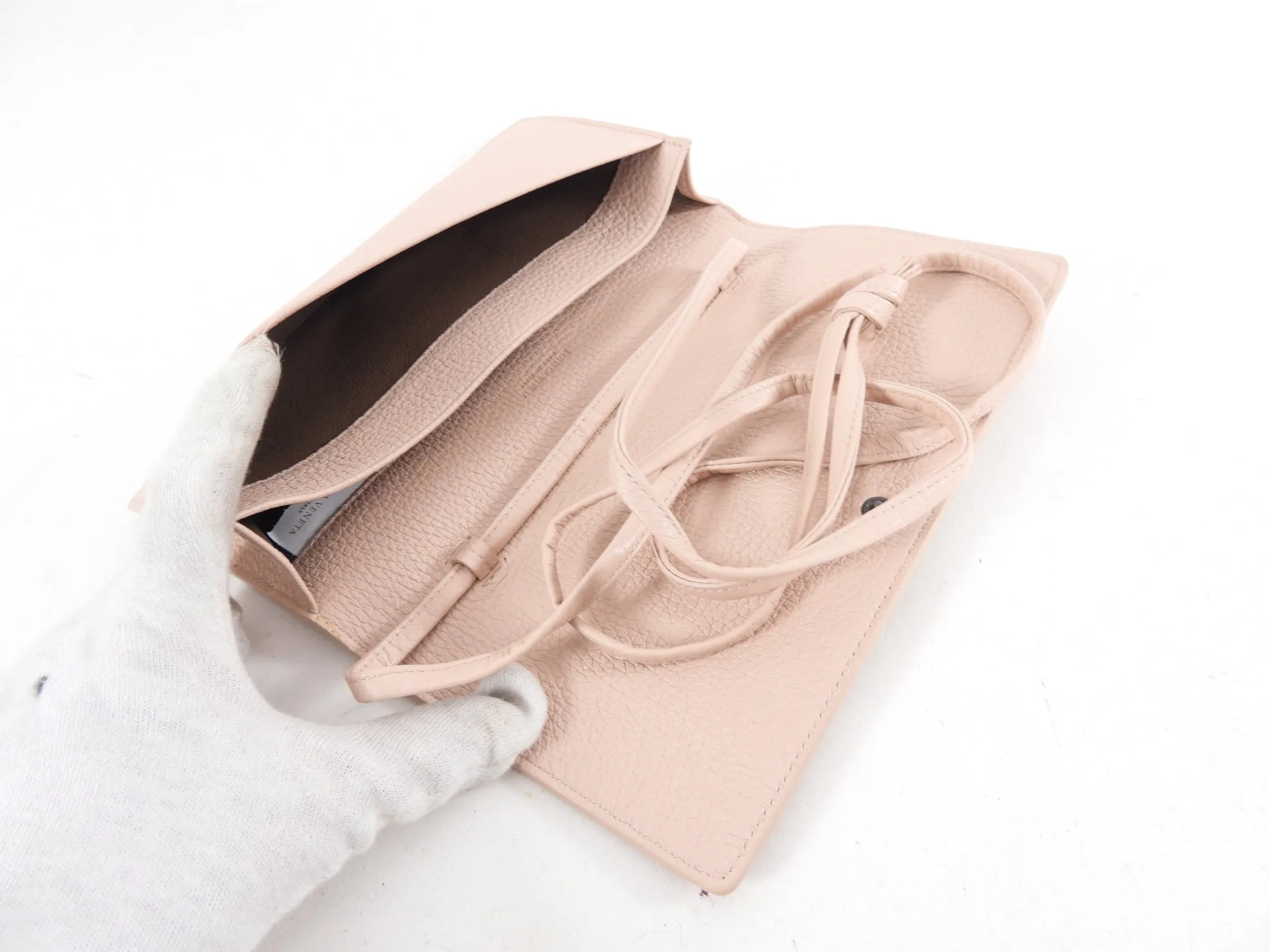 Bottega Veneta Intrecciato Leather Peach Rose Wallet on Strap