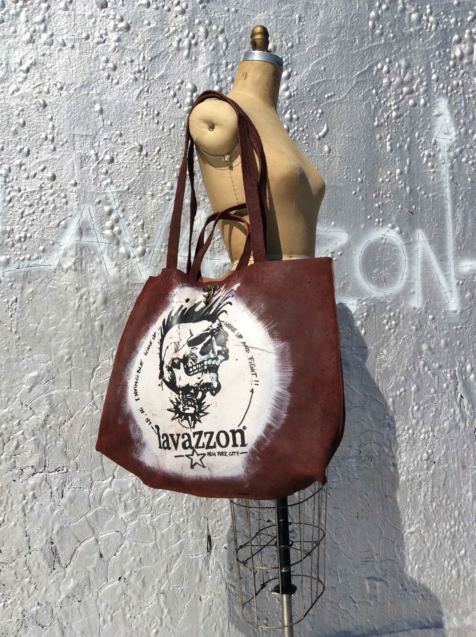 Burgundy Leather Skull tote / Lavazzon tote /weekend bag/ unisex