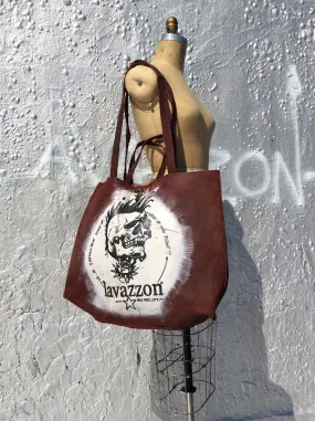 Burgundy Leather Skull tote / Lavazzon tote /weekend bag/ unisex
