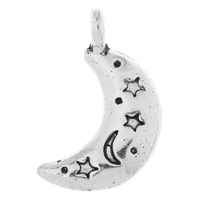 Celestial Moon Stars Charms Silver 19mm x 11mm Metal Charms 4pcs