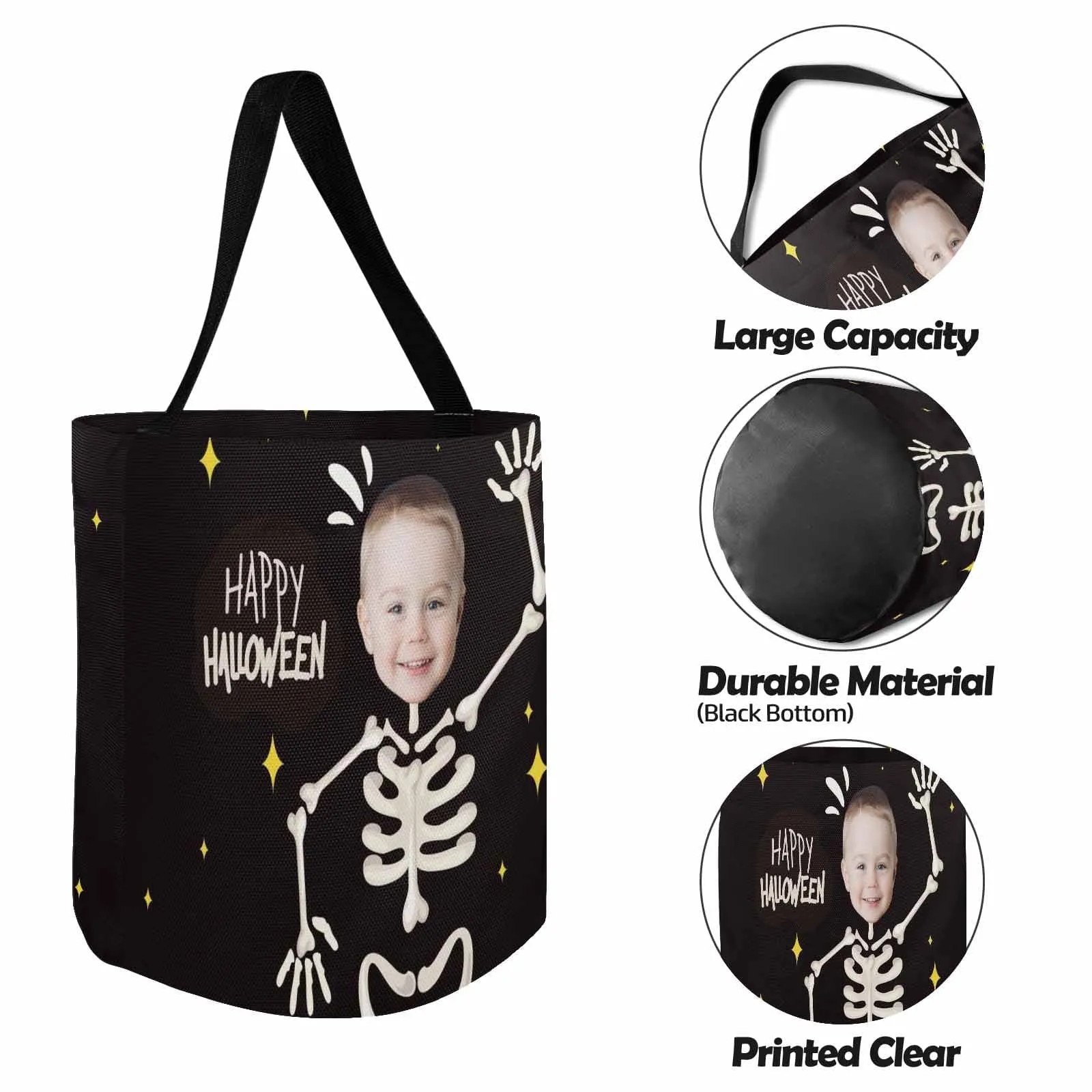 Custom Face Skull Halloween Trick or Treat Colorful Tote Bags (8.26 x 7.87)