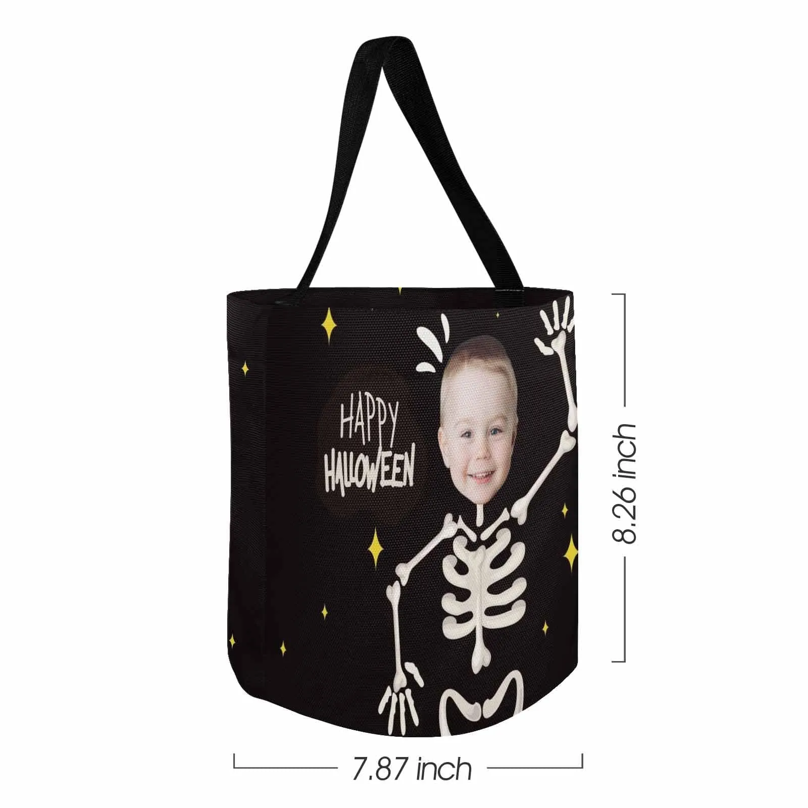 Custom Face Skull Halloween Trick or Treat Colorful Tote Bags (8.26 x 7.87)
