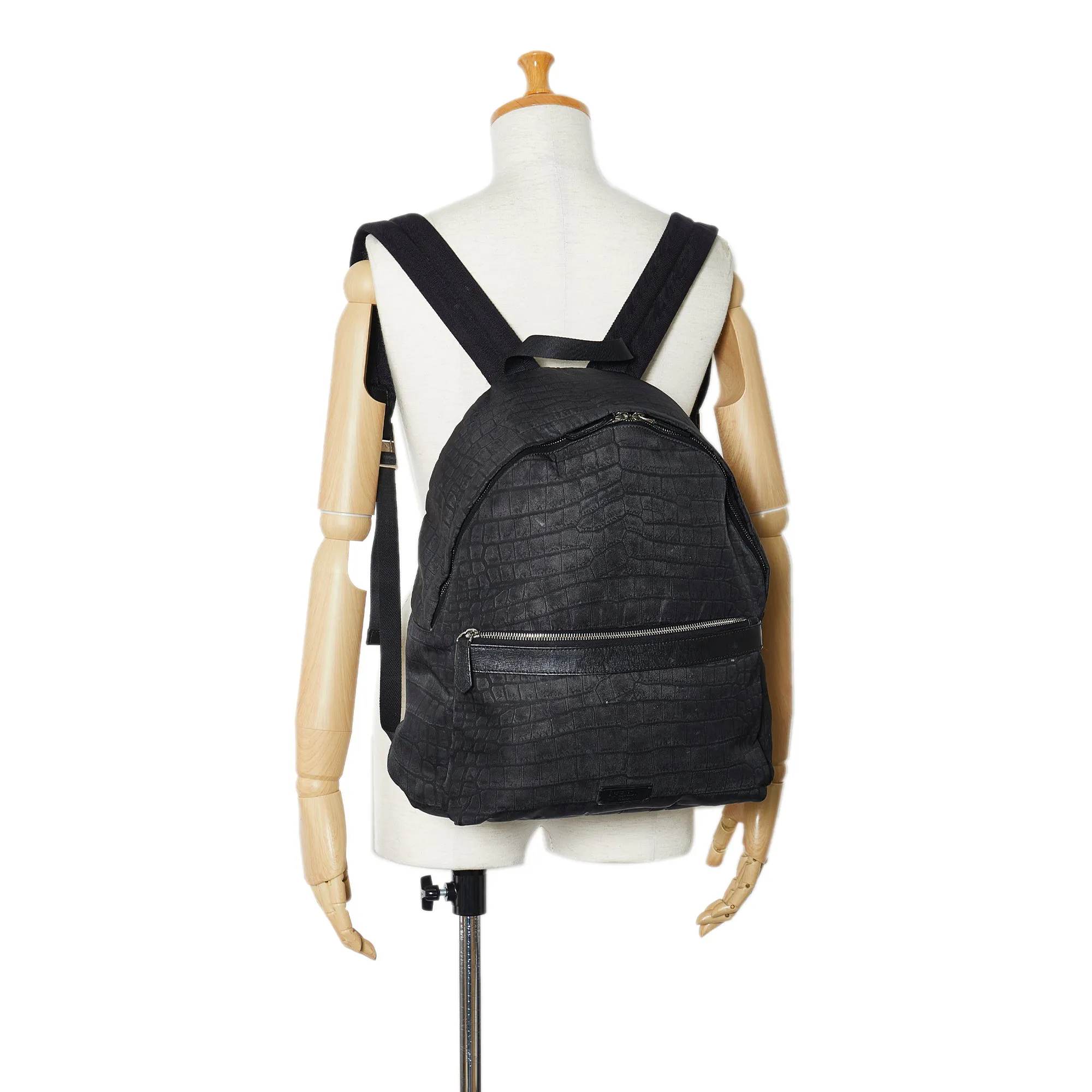 FENDI Croc Embossed Nylon Backpack