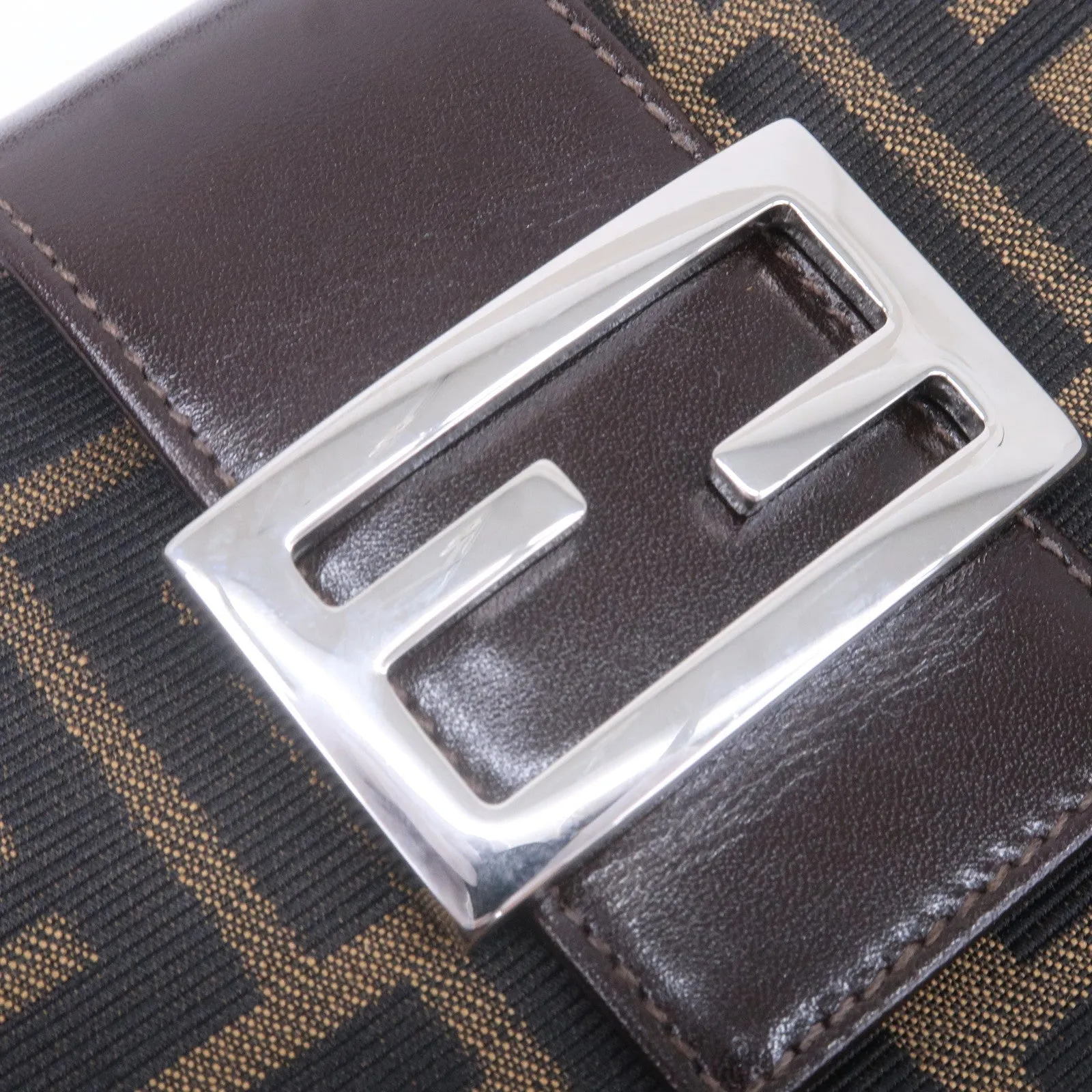 FENDI Zucca Canvas Leather Shoulder Bag Brown Black 16115