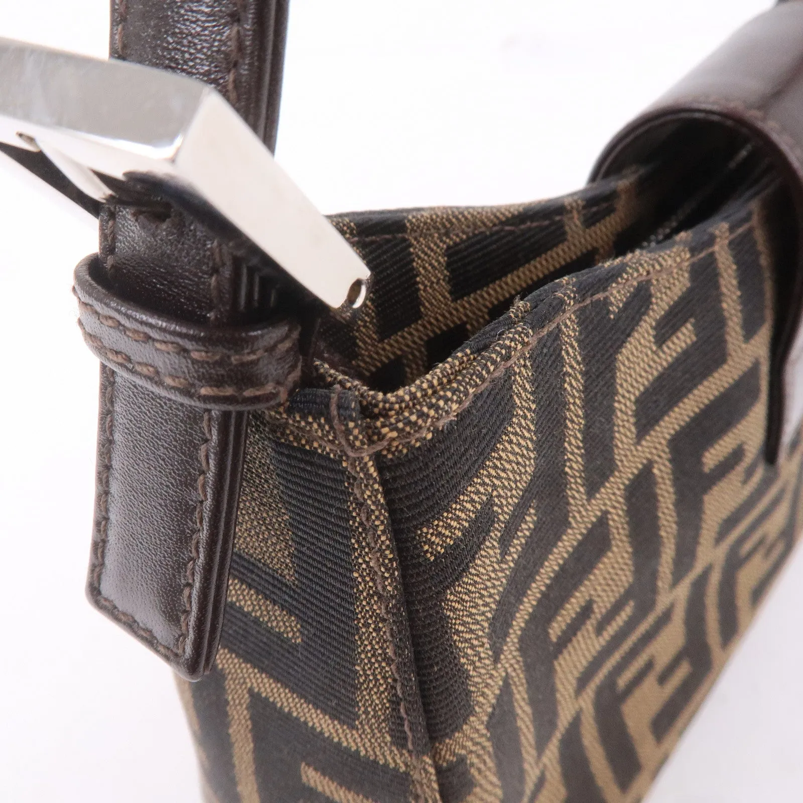 FENDI Zucca Canvas Leather Shoulder Bag Brown Black 16115