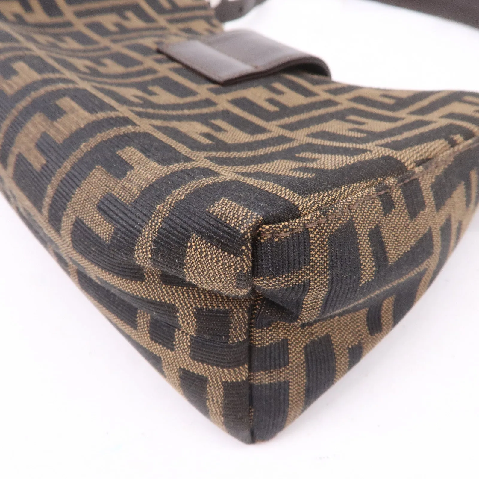 FENDI Zucca Canvas Leather Shoulder Bag Brown Black 16115
