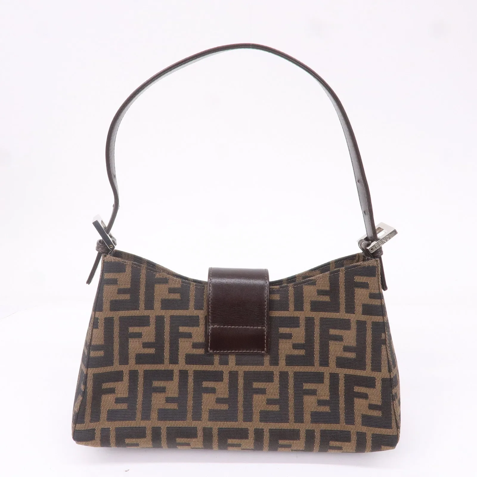 FENDI Zucca Canvas Leather Shoulder Bag Brown Black 16115