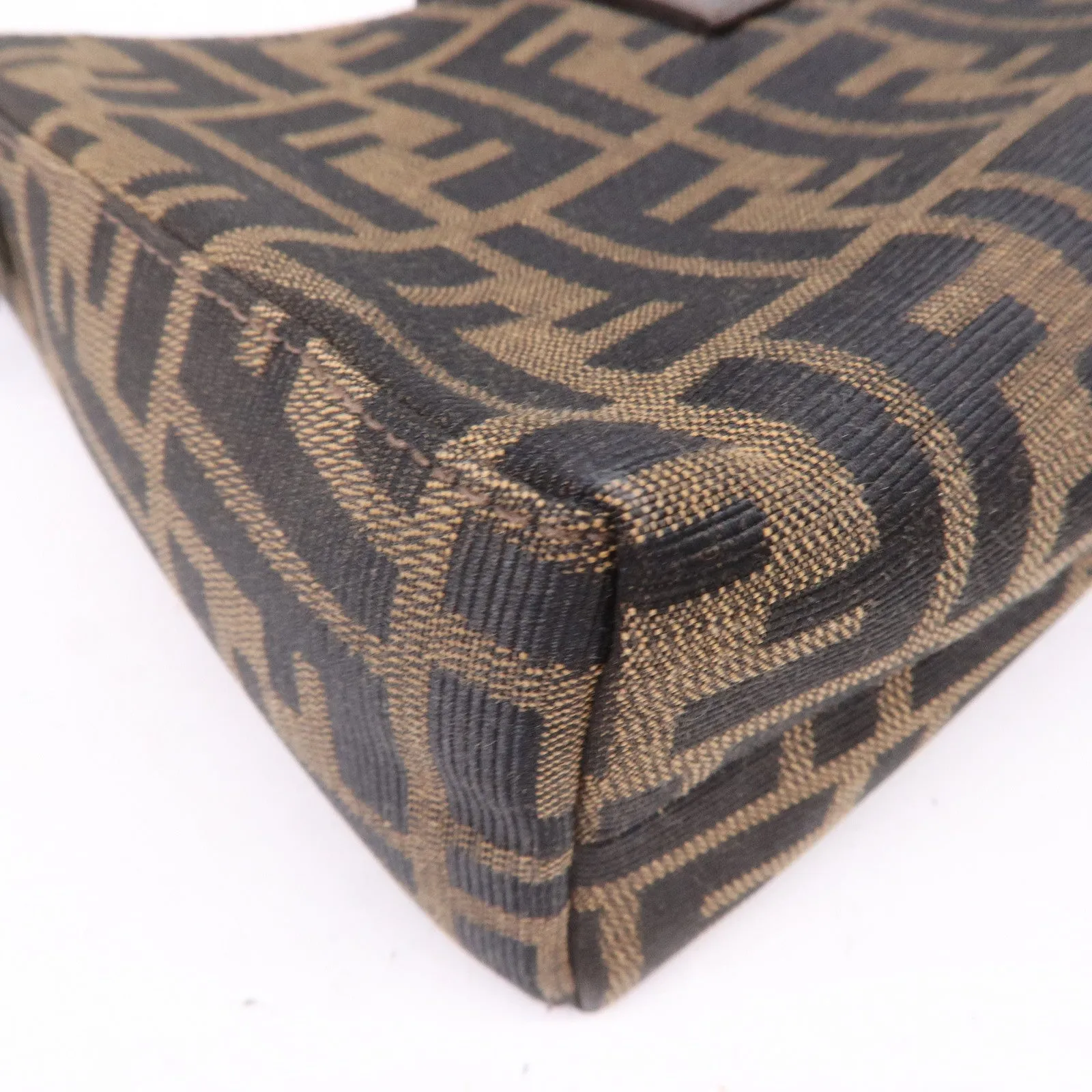 FENDI Zucca Canvas Leather Shoulder Bag Brown Black 16115
