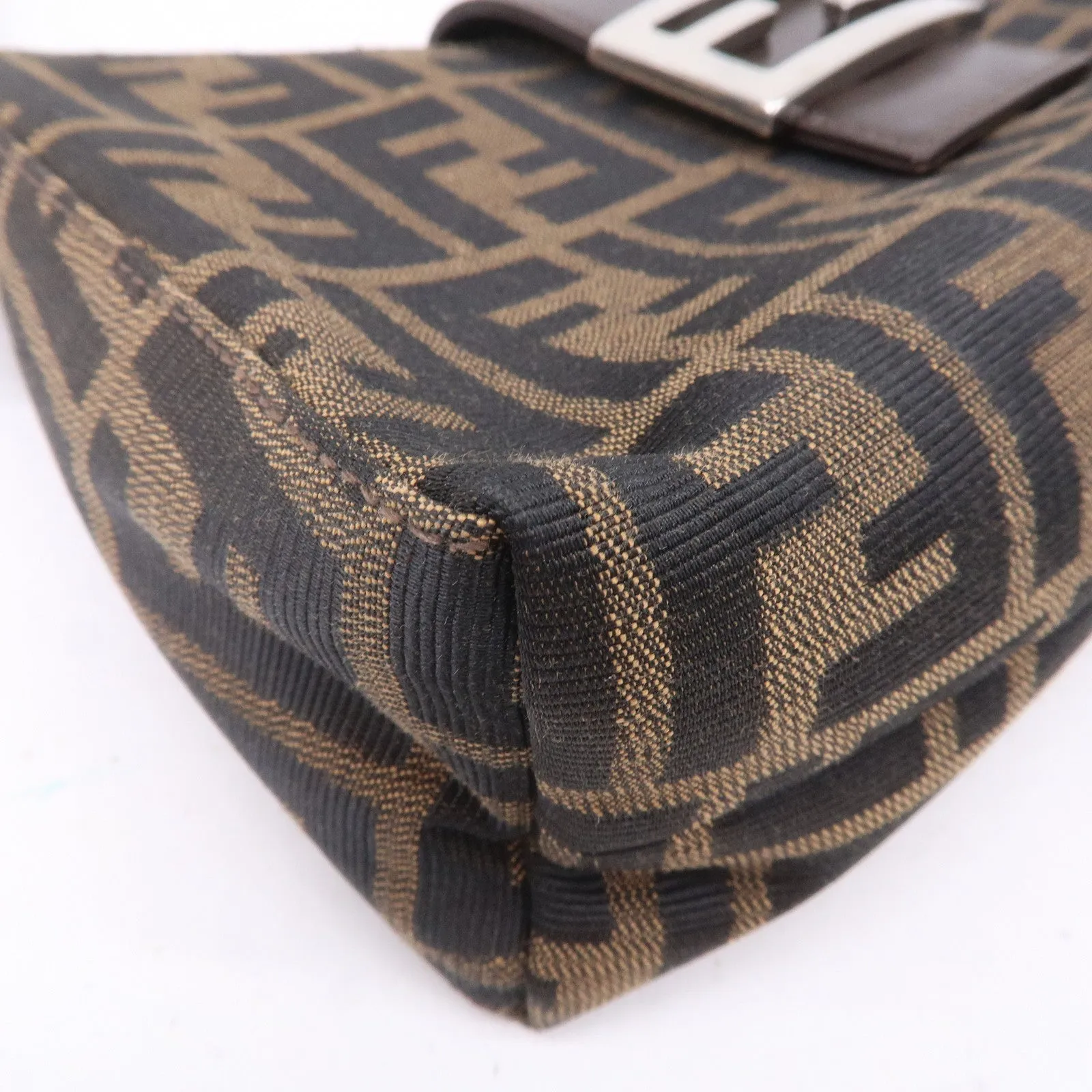 FENDI Zucca Canvas Leather Shoulder Bag Brown Black 16115