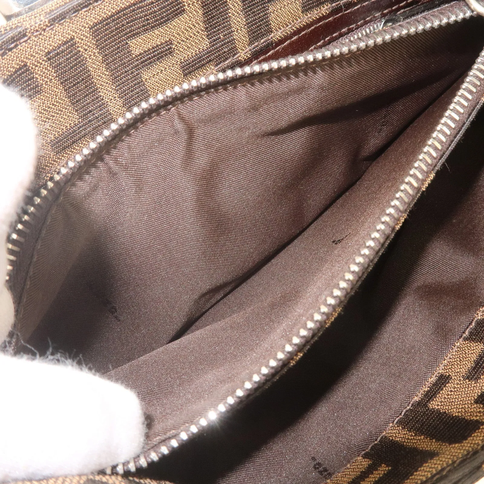 FENDI Zucca Canvas Leather Shoulder Bag Brown Black 16115