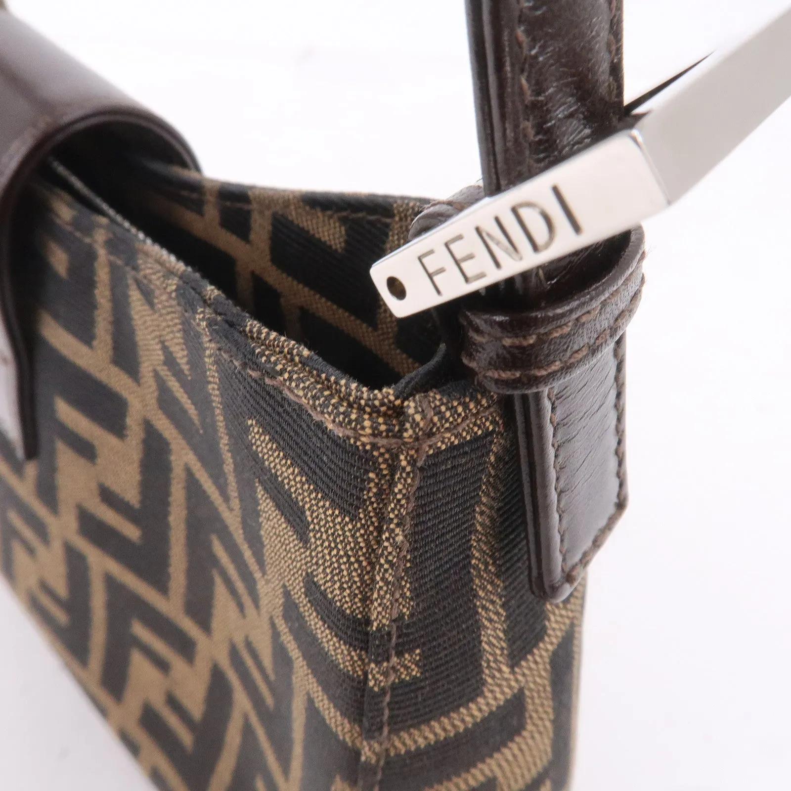FENDI Zucca Canvas Leather Shoulder Bag Brown Black 16115