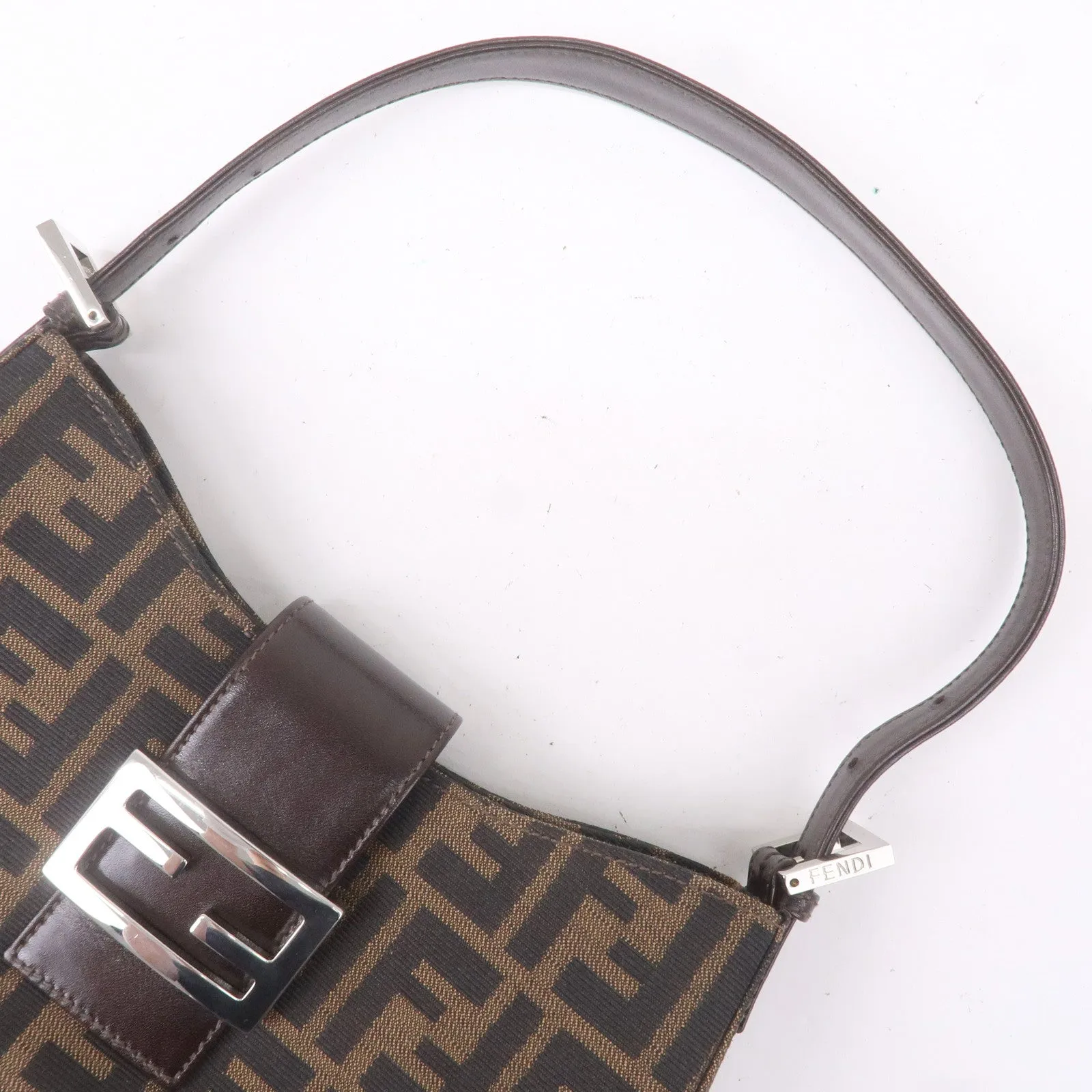 FENDI Zucca Canvas Leather Shoulder Bag Brown Black 16115
