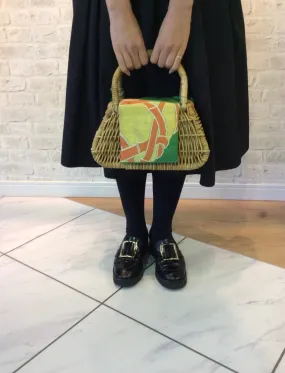 HANDBAG KOTO KIMONO obi BAG (rattan basket bag green)