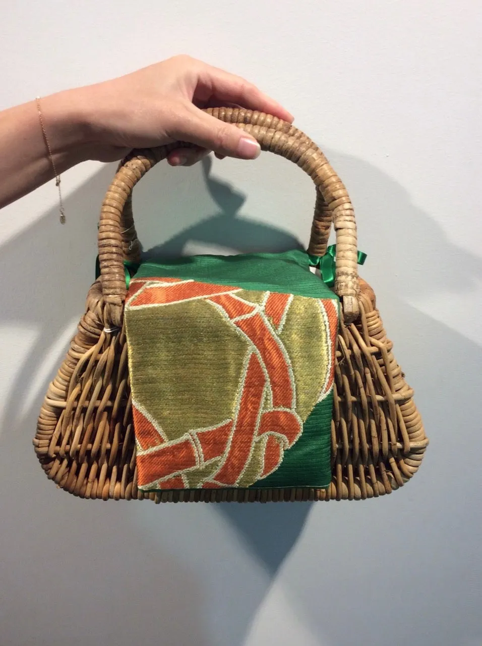 HANDBAG KOTO KIMONO obi BAG (rattan basket bag green)