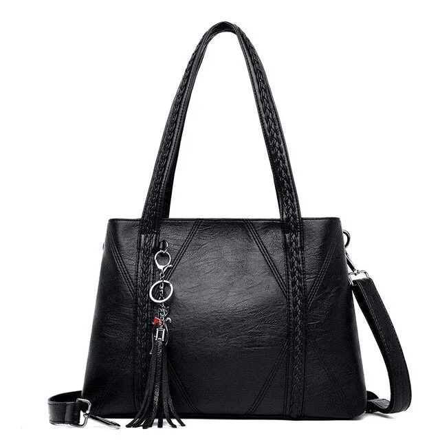 Large Capacity Tassel Leather Designer Shoulder Bag and Handbag