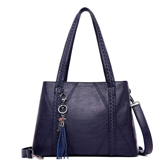 Large Capacity Tassel Leather Designer Shoulder Bag and Handbag