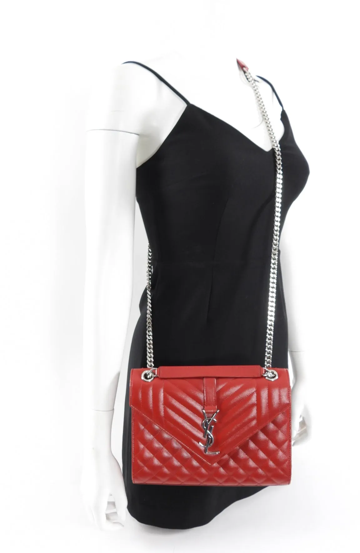 Saint Laurent Red Tri-Quilt Small Envelope Bag