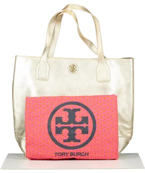 Tory Burch Large Metallic Gold Logo Tote Bag One
