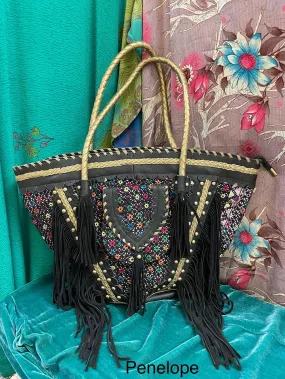 Upcycled Embroidered Market Studded Tote by Kantha Bae
