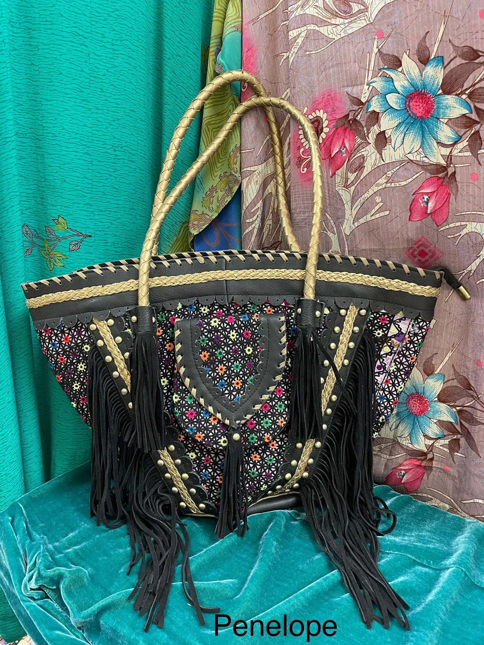 Upcycled Embroidered Market Studded Tote by Kantha Bae