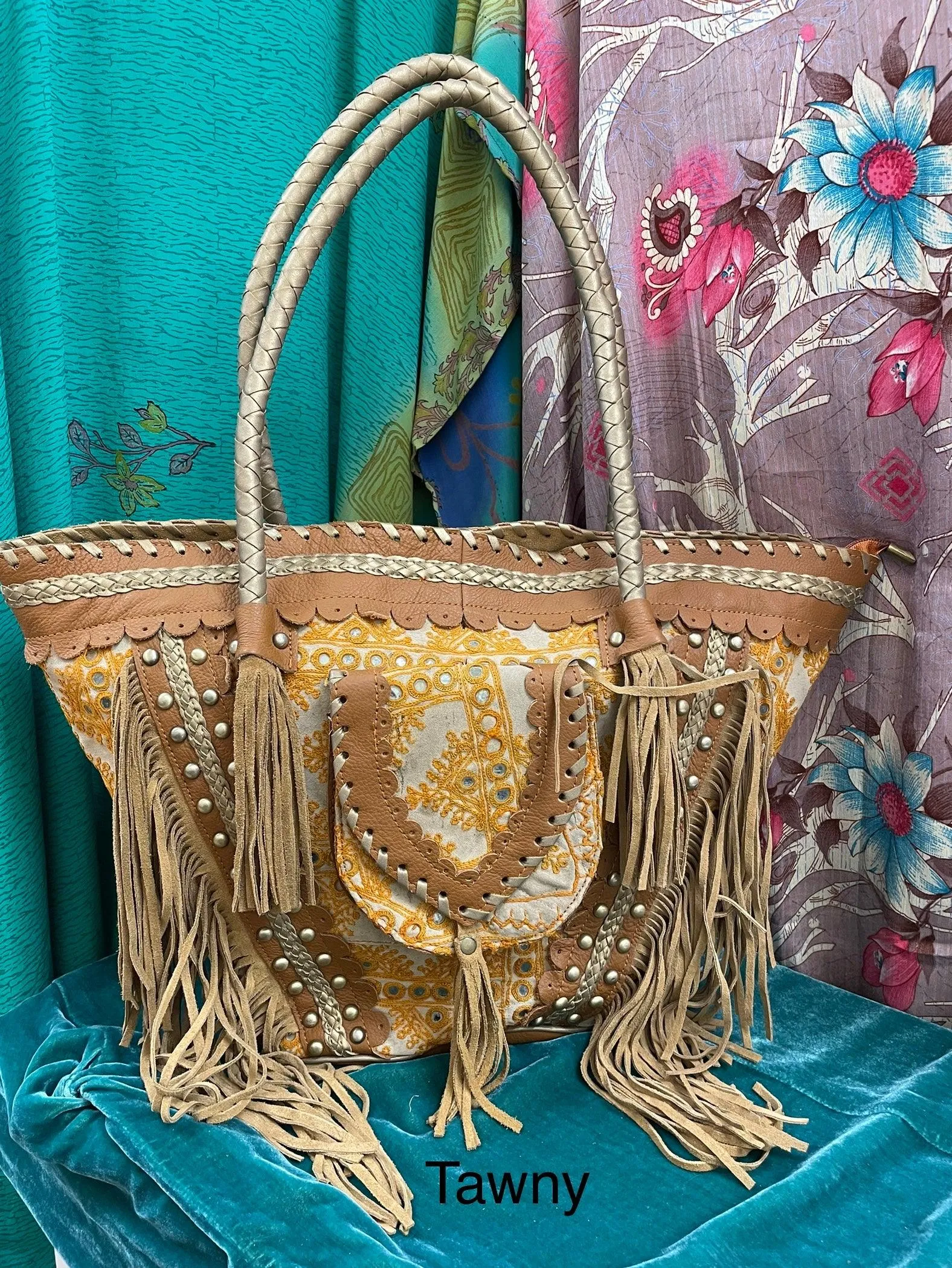 Upcycled Embroidered Market Studded Tote by Kantha Bae