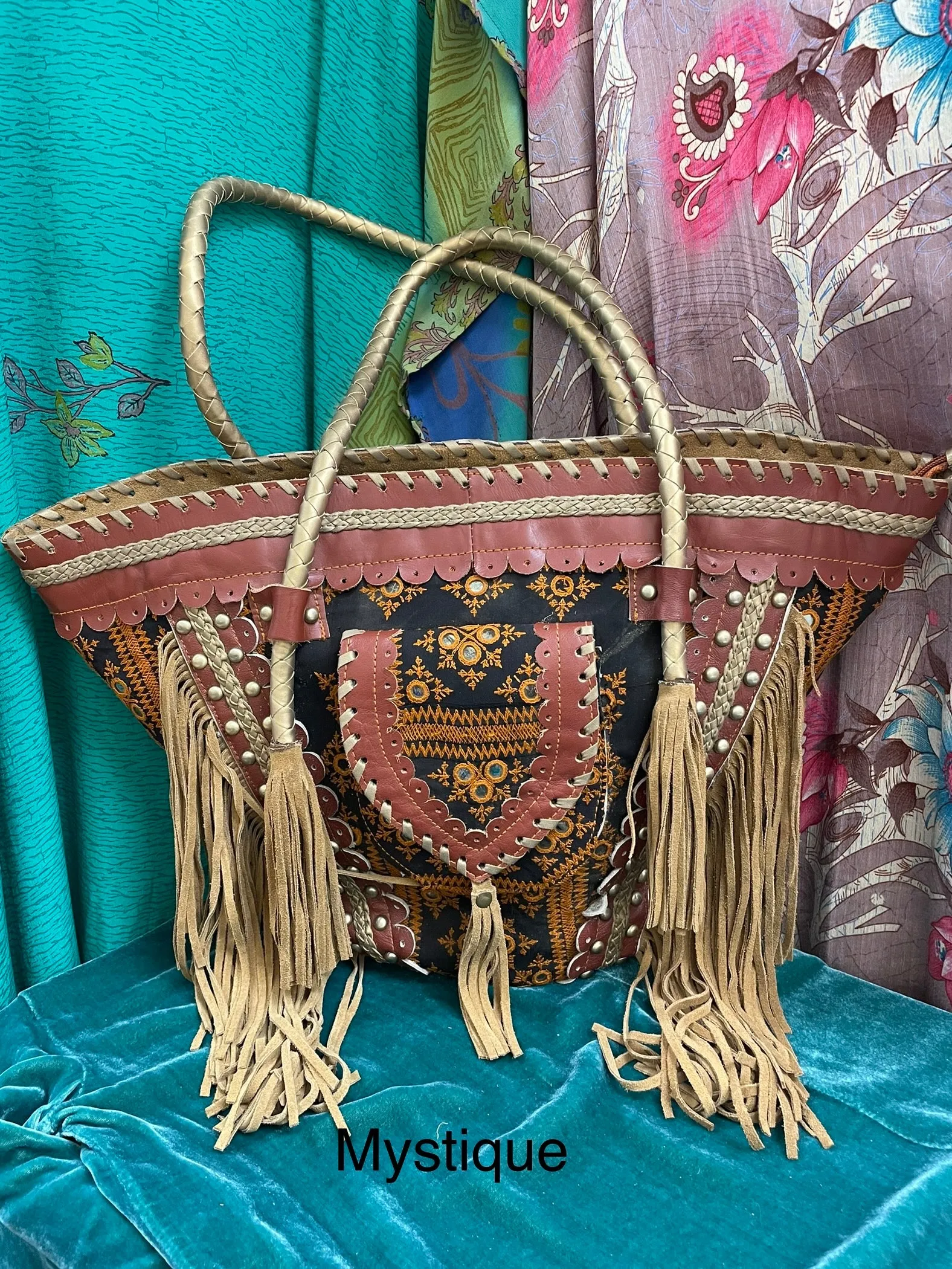 Upcycled Embroidered Market Studded Tote by Kantha Bae