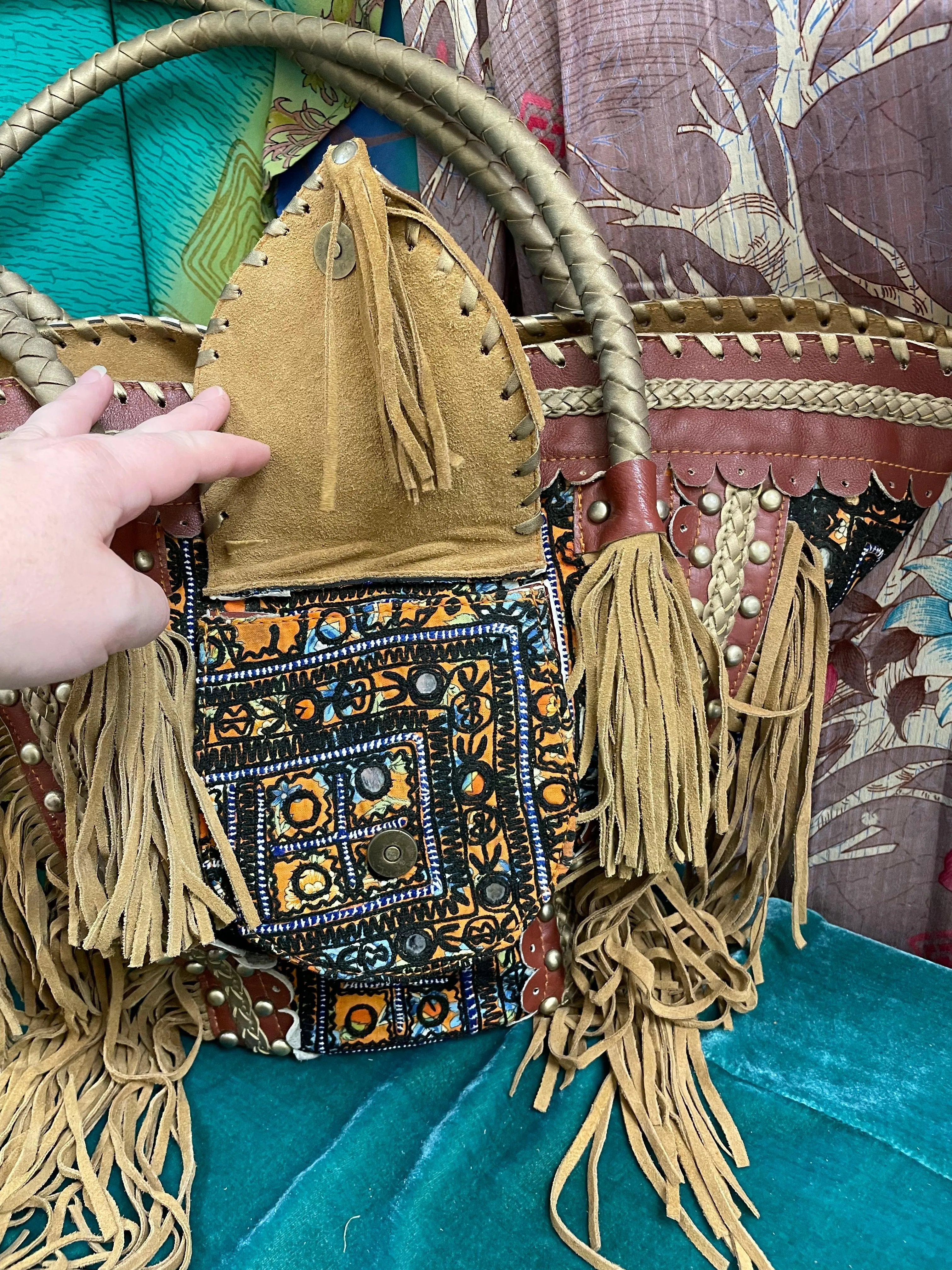 Upcycled Embroidered Market Studded Tote by Kantha Bae