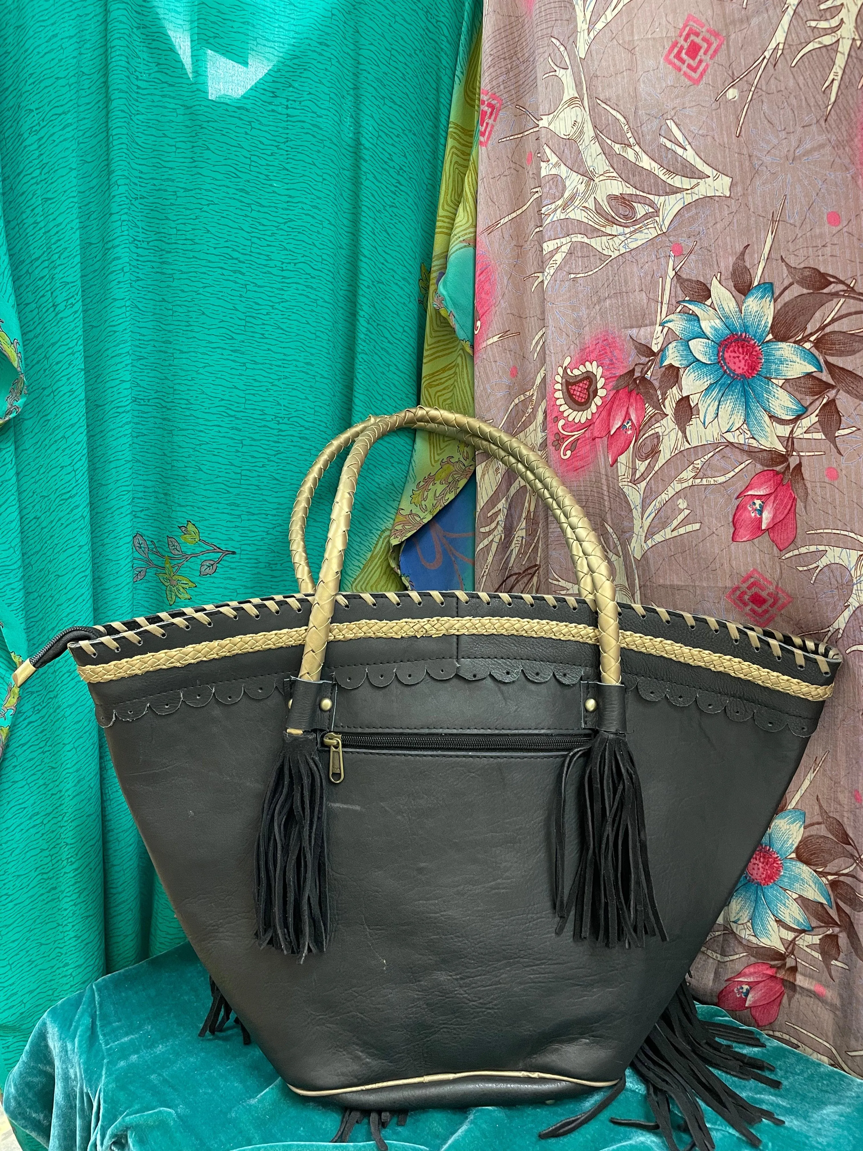 Upcycled Embroidered Market Studded Tote by Kantha Bae