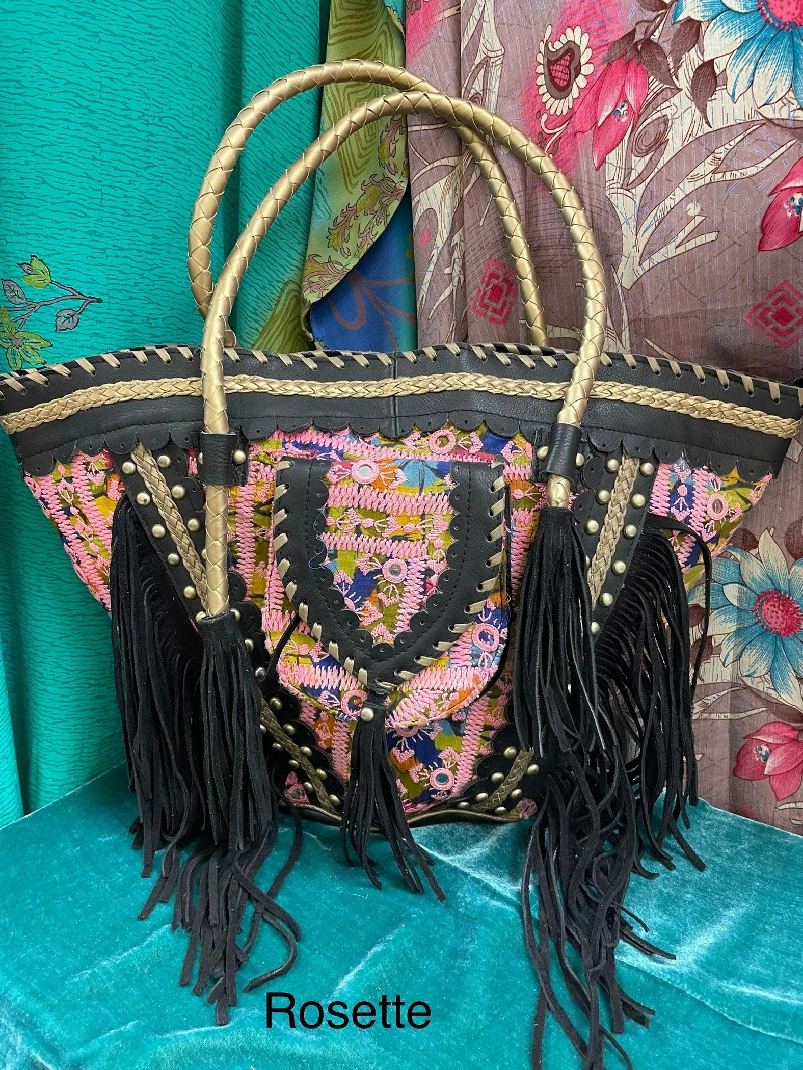 Upcycled Embroidered Market Studded Tote by Kantha Bae