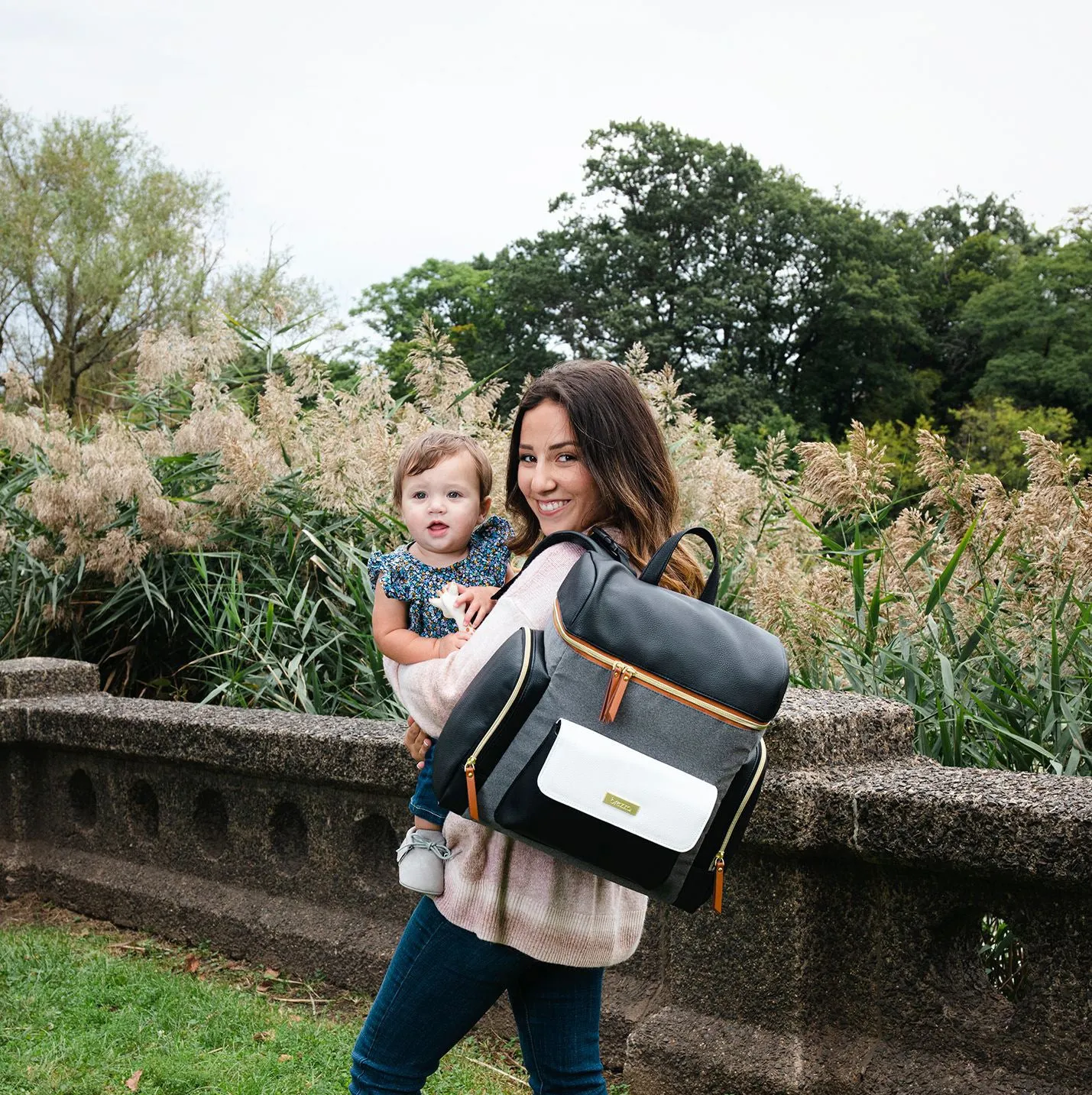 Valentina Grey & Black Stylish Baby Bag Backpack