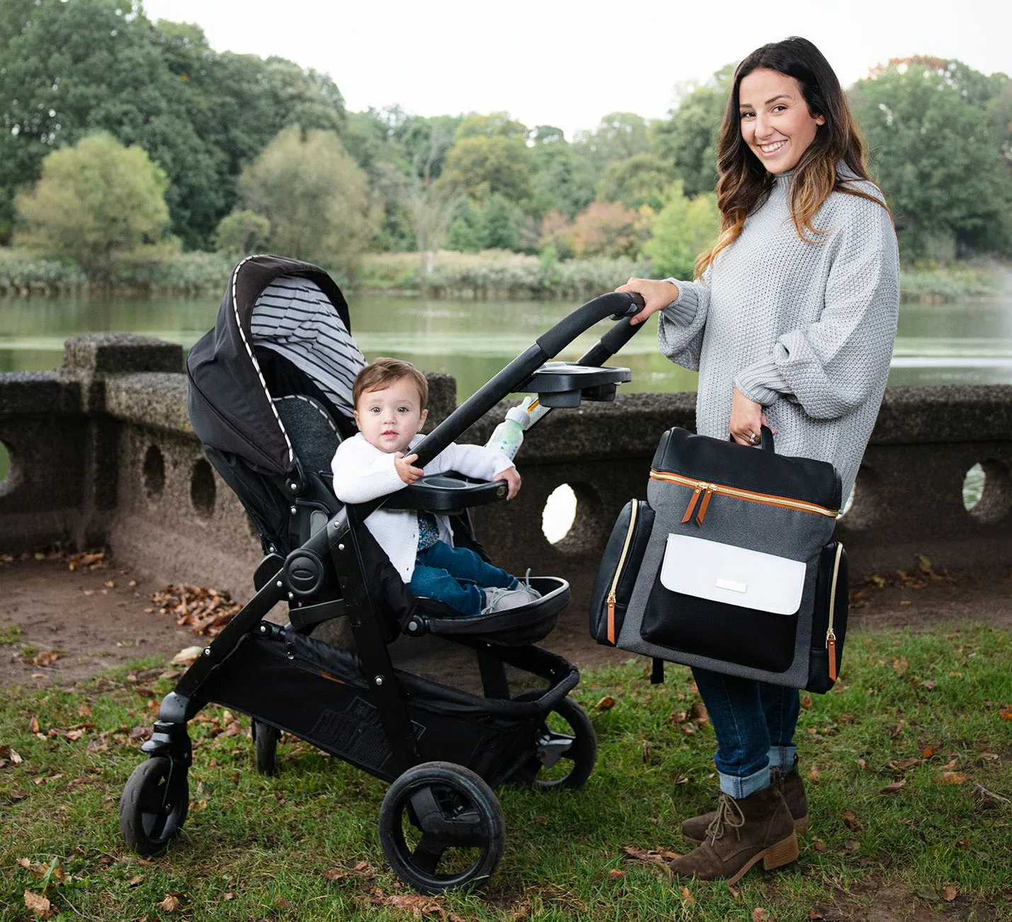 Valentina Grey & Black Stylish Baby Bag Backpack